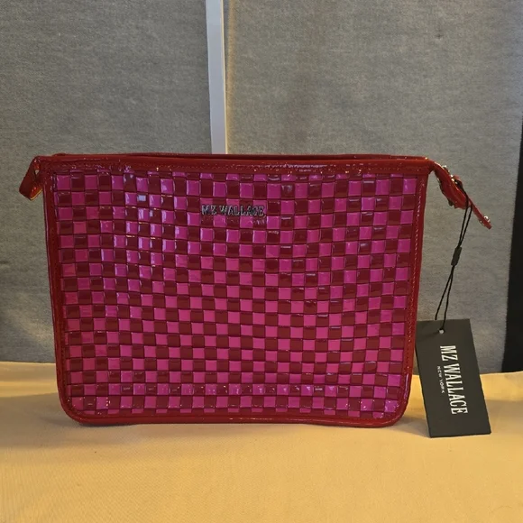 NWT MZ Wallace Pink Woven Glossy Cosmetic Pouch - Picture 1 of 6
